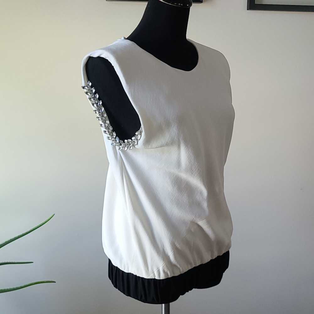 Zara Woman Studio exaggerated shoulder crystal top